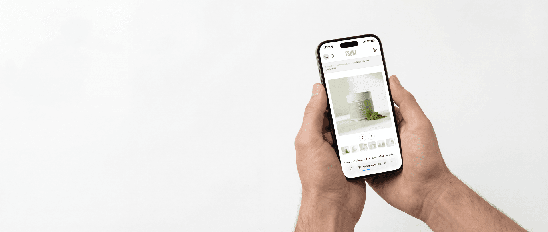 Photorealistic iPhone mockup with app screenshot on a studio background
