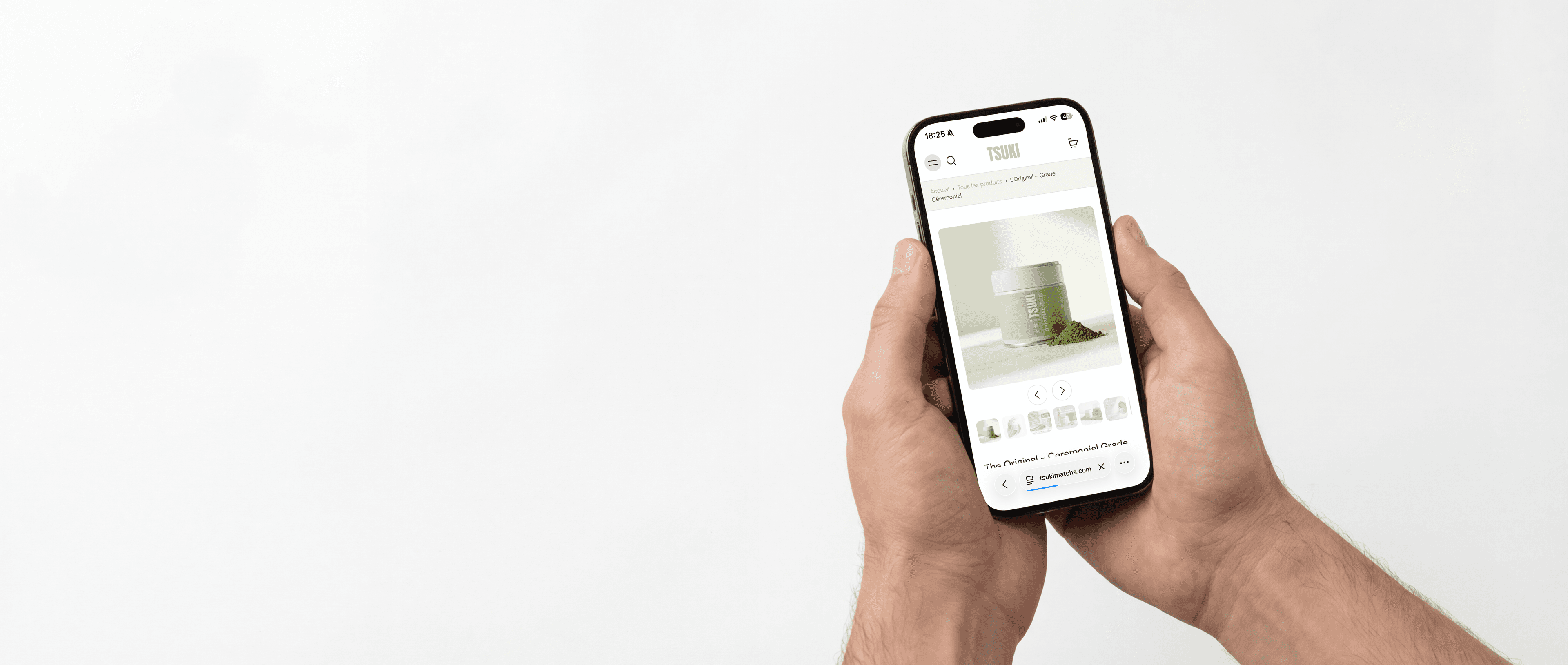Photorealistic iPhone mockup with app screenshot on a studio background