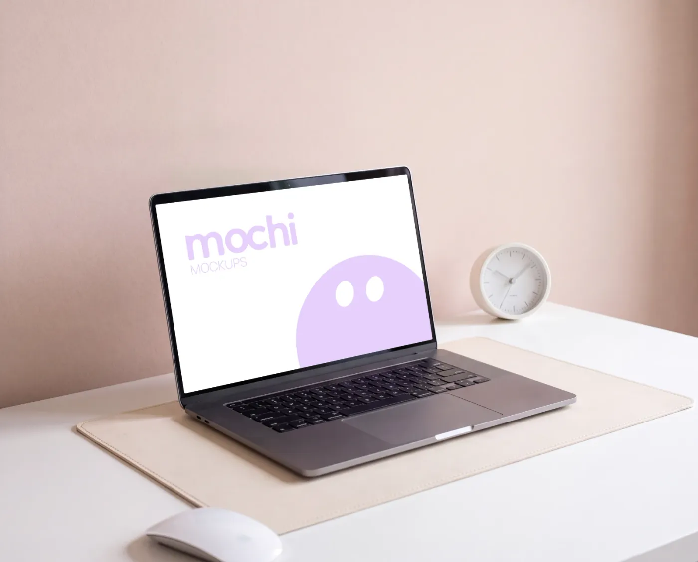 Laptop mockup on a surface, desk & work scene — Blush Wall Leather Desk Pad Display