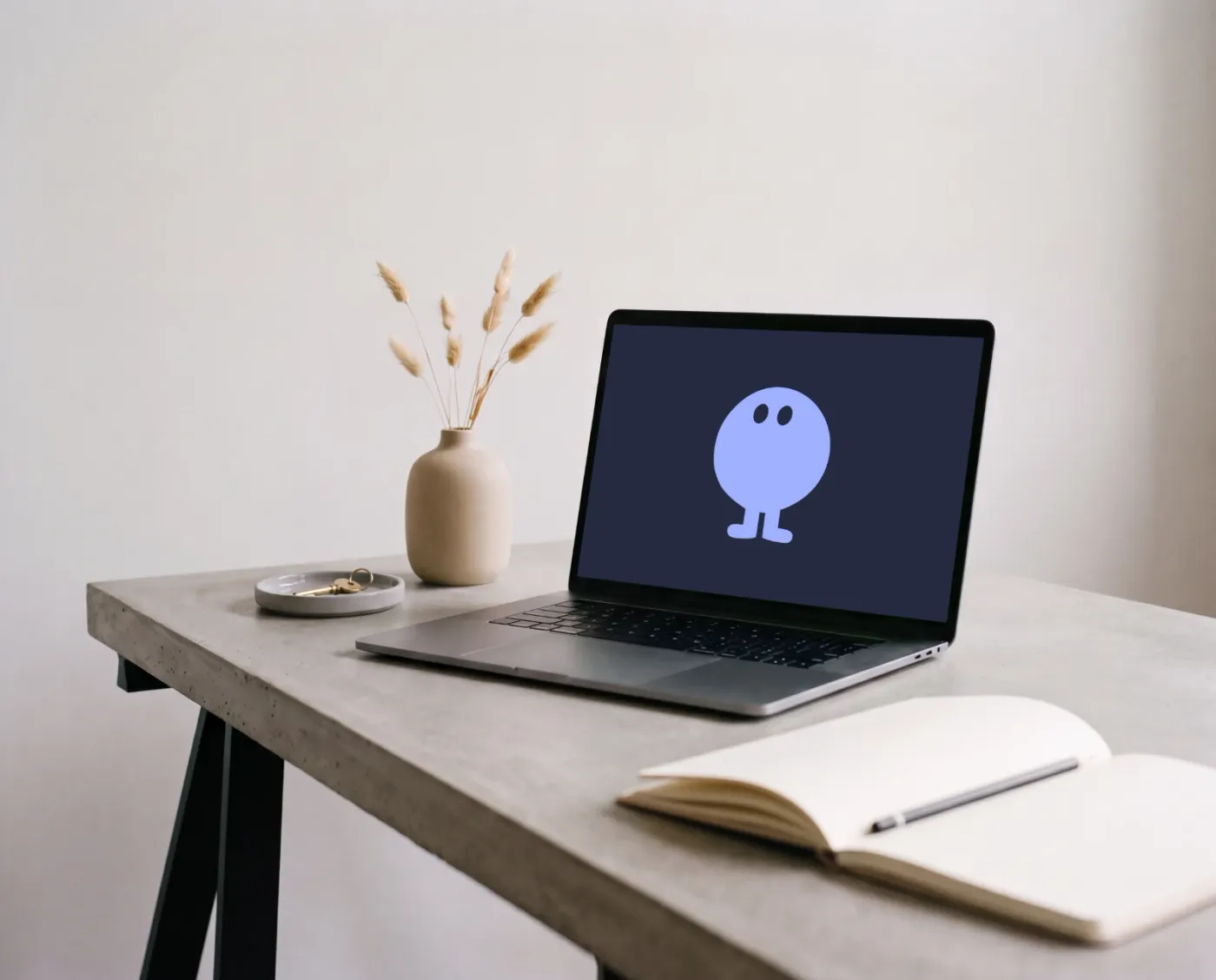 Laptop mockup on a surface, desk & work scene — Concrete Trestle Desk Display