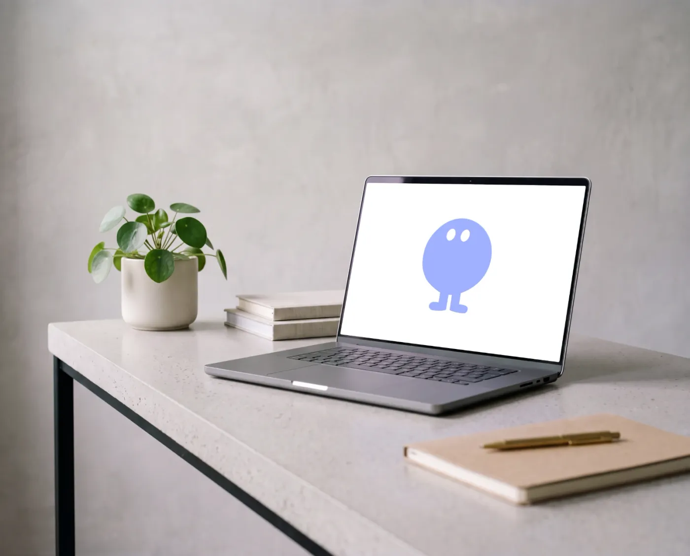 Laptop mockup on a surface, desk & work scene — Pale Concrete Desk Plant Display