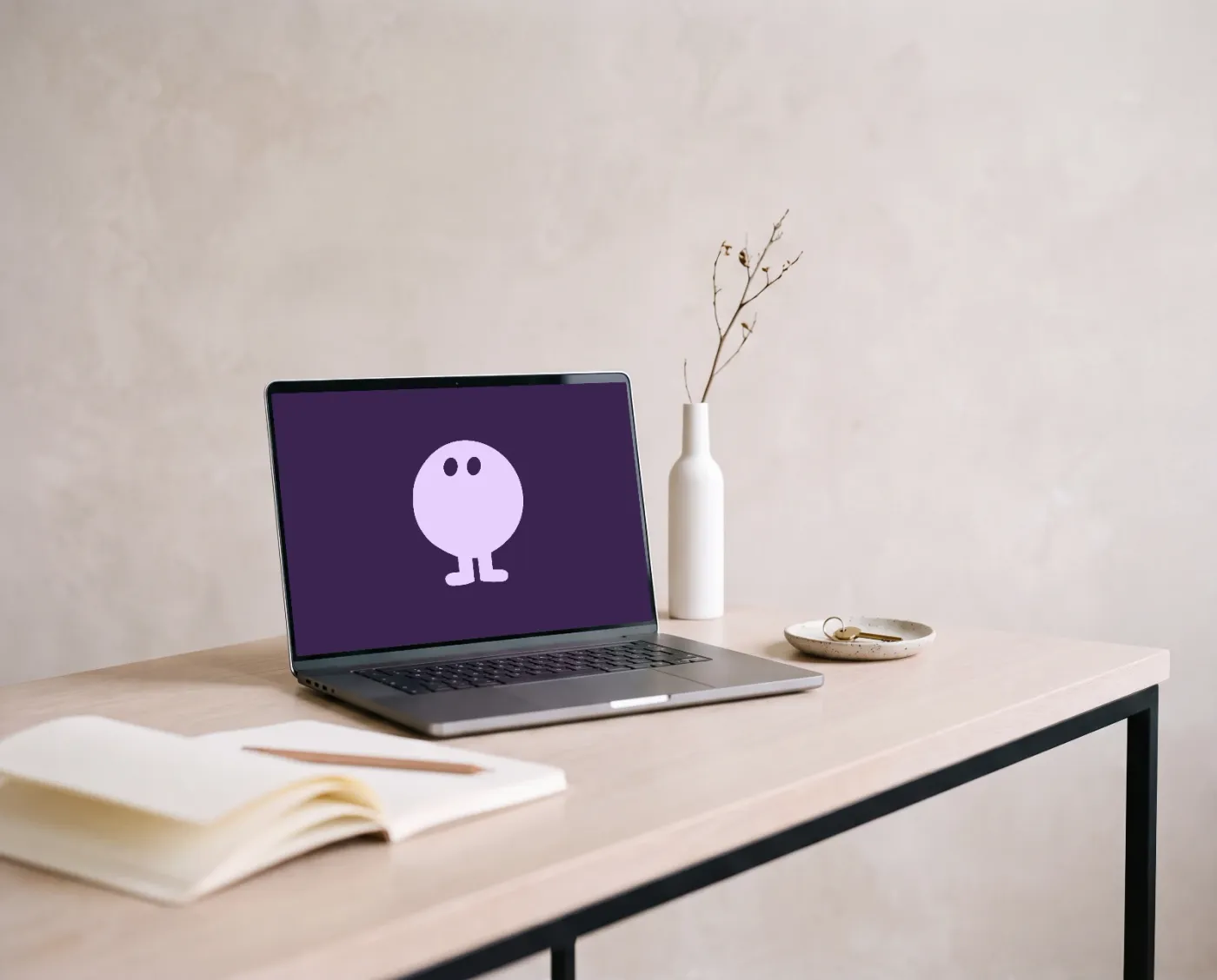 Laptop mockup on a surface, desk & work scene — Pale Oak Desk Vase Display