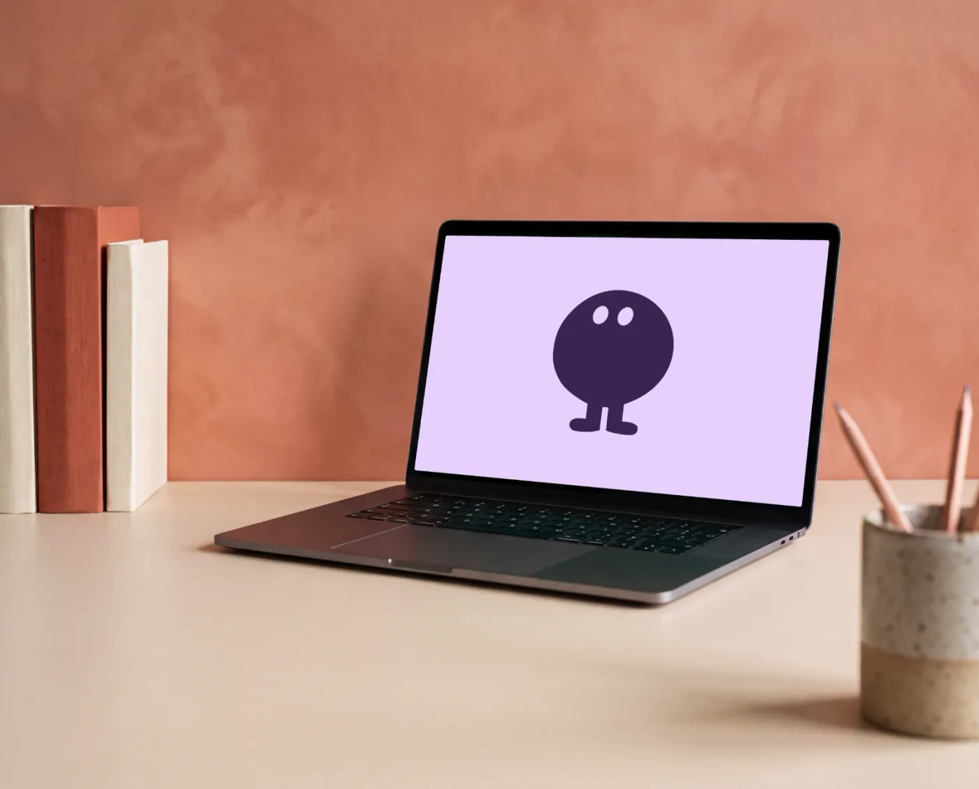 Laptop mockup on a surface, desk & work scene — Terracotta Plaster Desk Display