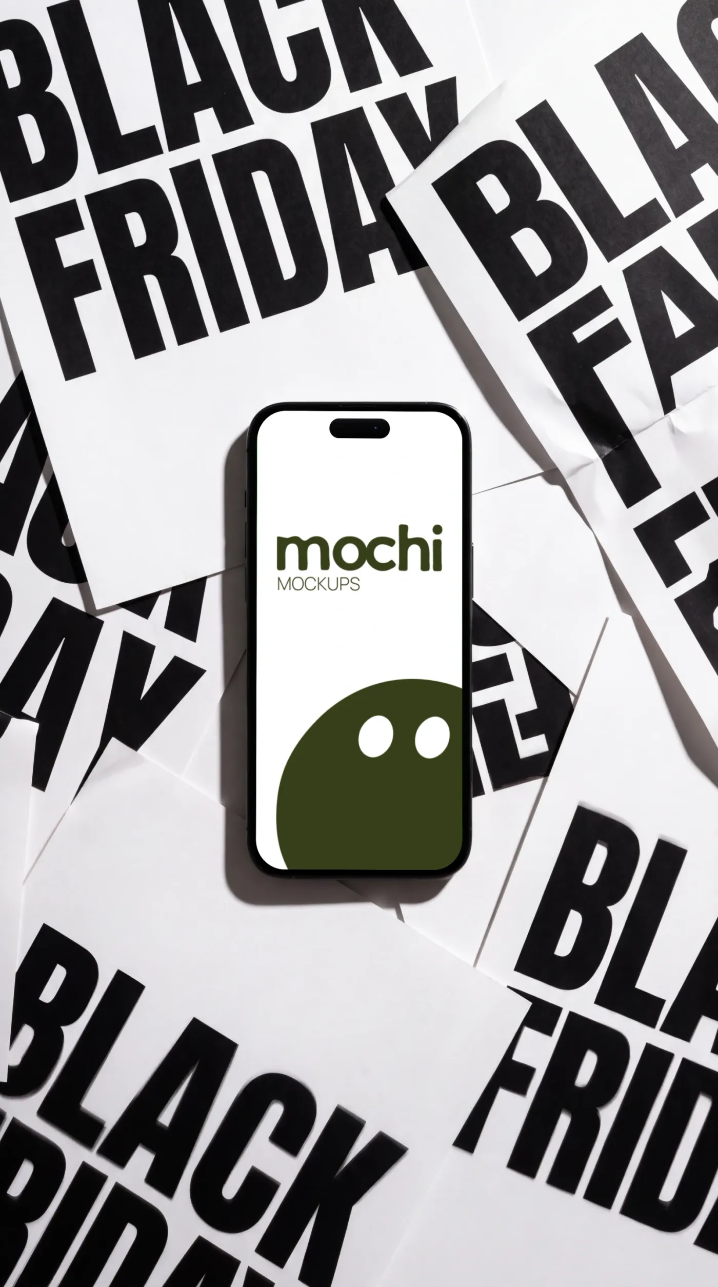 Phone mockup on a surface, studio scene — Black Friday Poster Flatlay