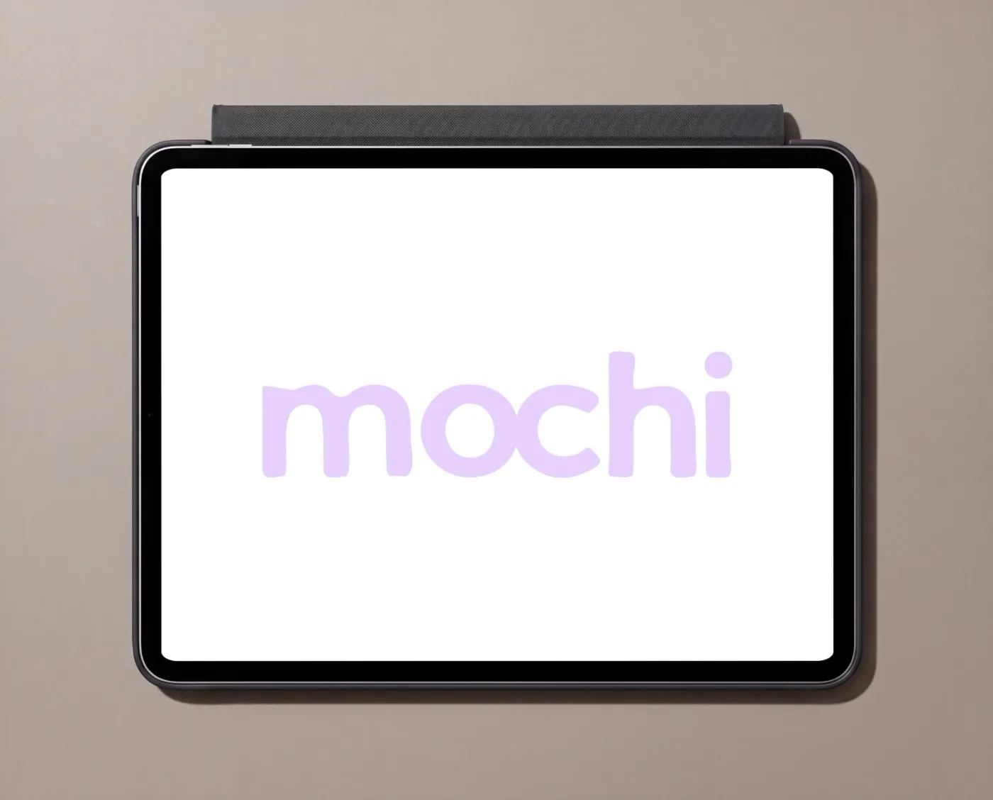 Tablet mockup on a surface, studio scene — Taupe Folio Flatlay